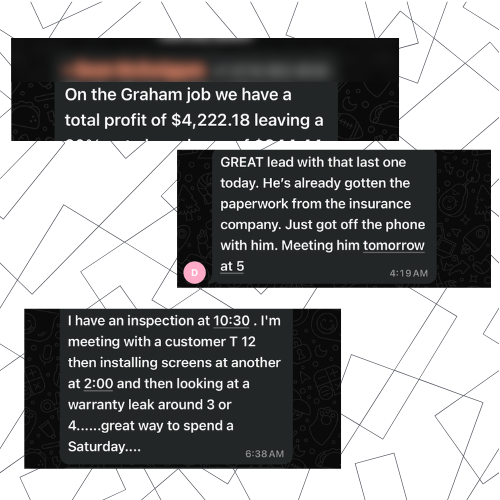 Client message testimonial